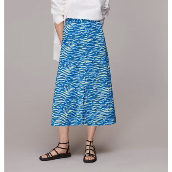 Whistles Seafoam Button Front Long Skirt High Rise A-Line Blue Womens Size 8 NWT - Picture 1 of 8
